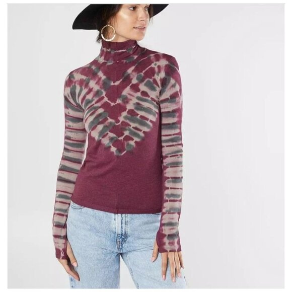 Free People Night Fall Combo Top Turtleneck Medium Psychedelic Purple Retro Boho - Picture 1 of 8